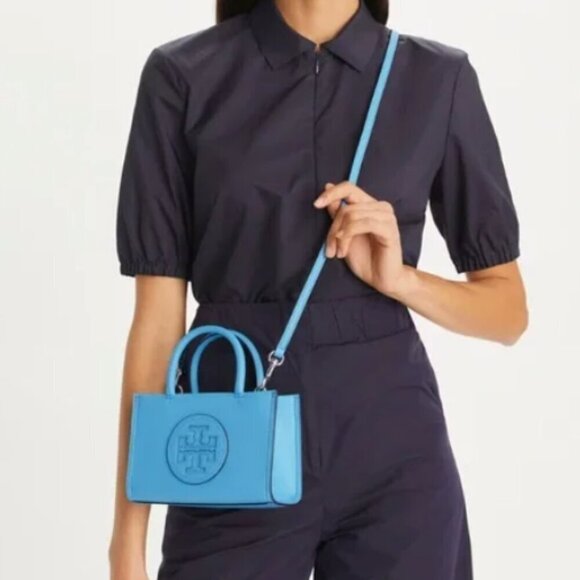 NWT! NEW! Tory Burch Ella Blue Azure Bio Mini Tote Crossbody - Picture 2 of 11